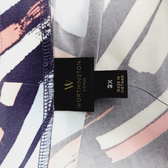 Worthington Multicolor Abstract 3/4 Sleeve Comfort Office Blouse 1136 - Picture 6 of 8